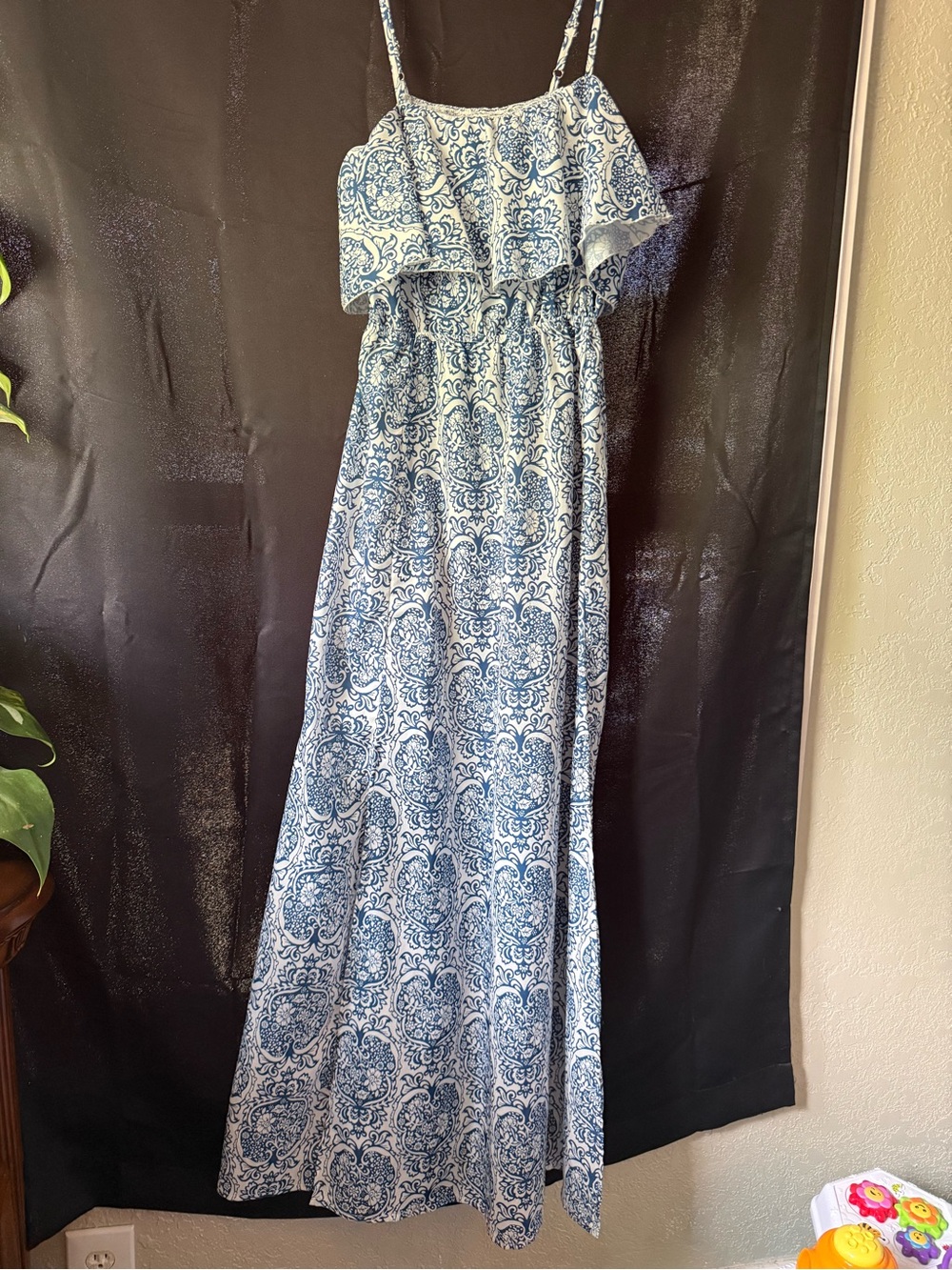 Cupshe Blue and White Printed Ruffle Maxi Dress